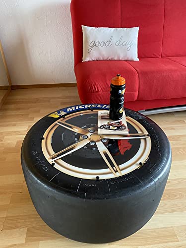 Geschenke für Männer, Racing Rennreifen Deko/Beistell-Tisch Motiv-Felge mit Carbonbremse, Motorsportgeschenk
