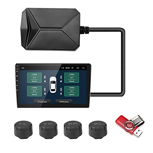 Jansite USB TPMS Reifendruckkontrollsystem, Reifendruck-Alarmsystem für das Auto Android Navigation Player mit 4 Wasserdichten...