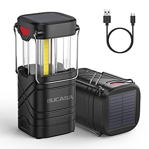 BUCASA LED Campinglampe Solar, 2 Stück Faltbare Camping Lampe USB Aufladbar mit Haken, IP65 Wasserdichtes Tragbares Camping...